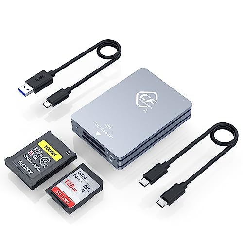 CFexpress Type A and SD Dual-Slot Memory Card Reader, 10Gbps USB 3.2 Gen 2 Grey