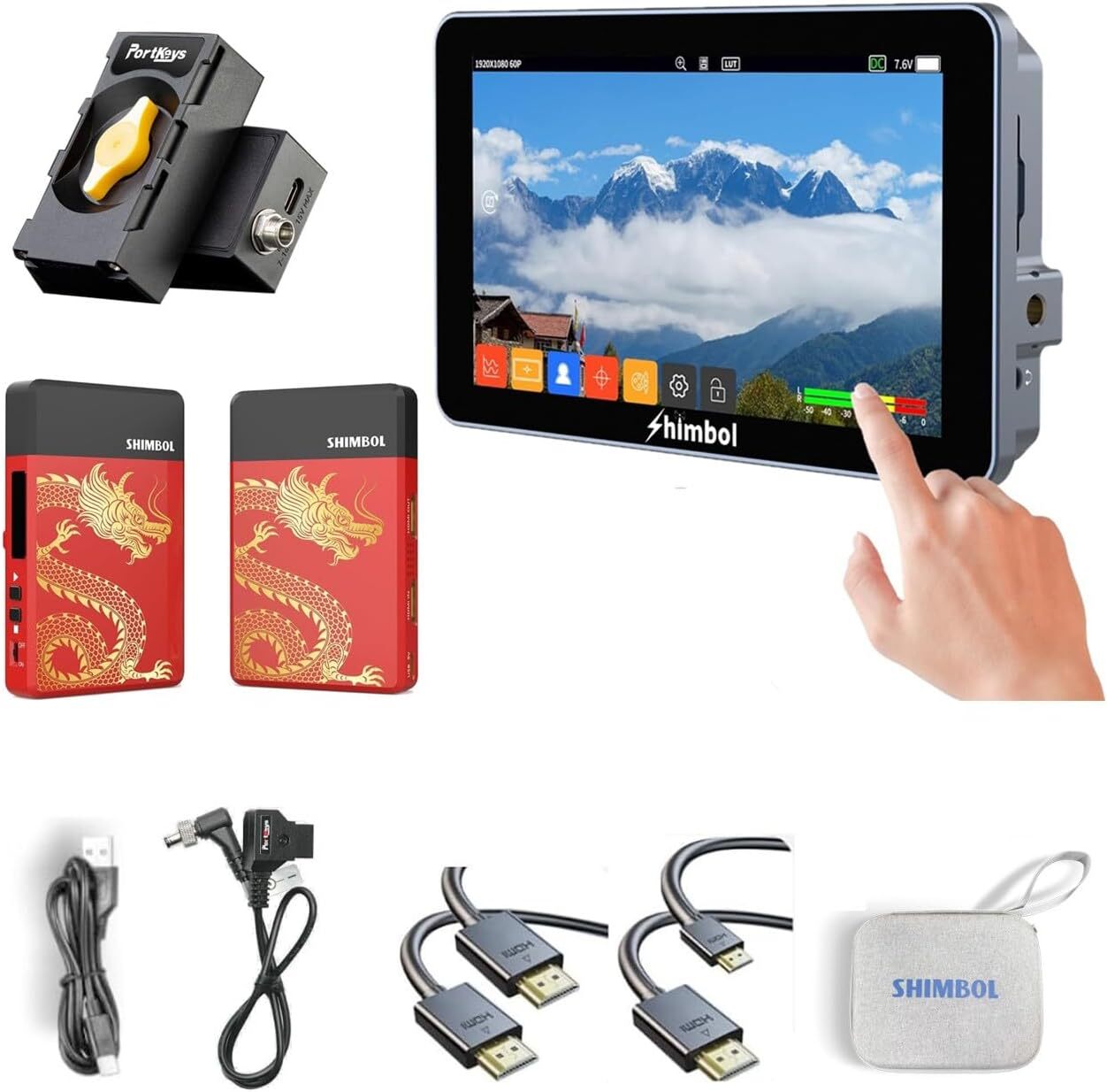 SHIMBOL M5 5″ Camera Monitor TP Mini HDMI Wireless Transmitter Receiver Battery