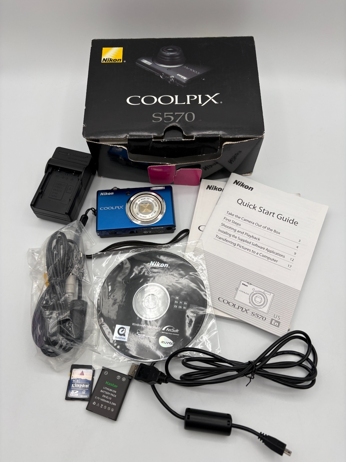 Nikon Coolpix S570 12.0MP Compact Digital Camera Blue w/5x Zoom Bundle