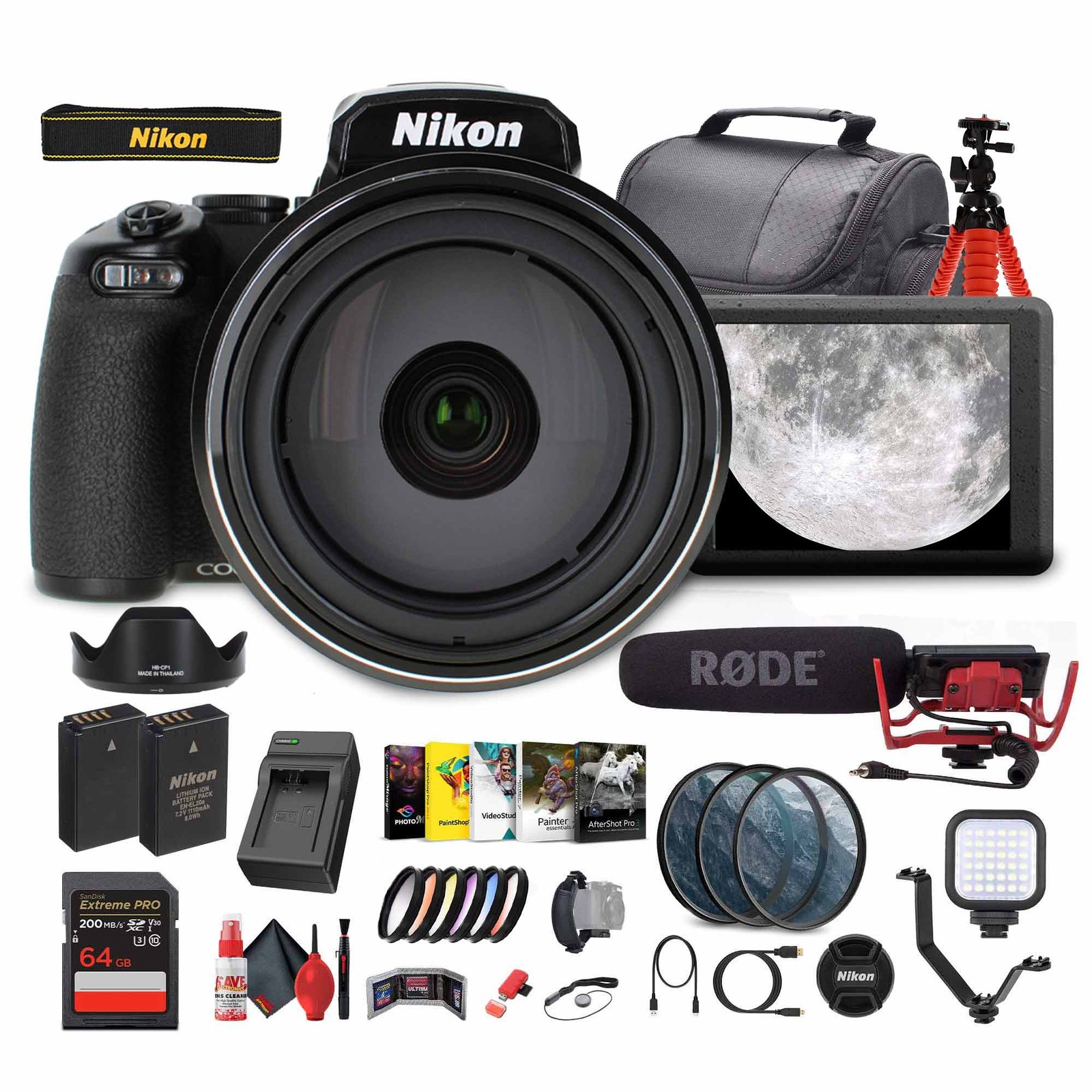 Nikon COOLPIX P1100 125x Super Zoom Compact Digital Camera + Mic + Monitor –