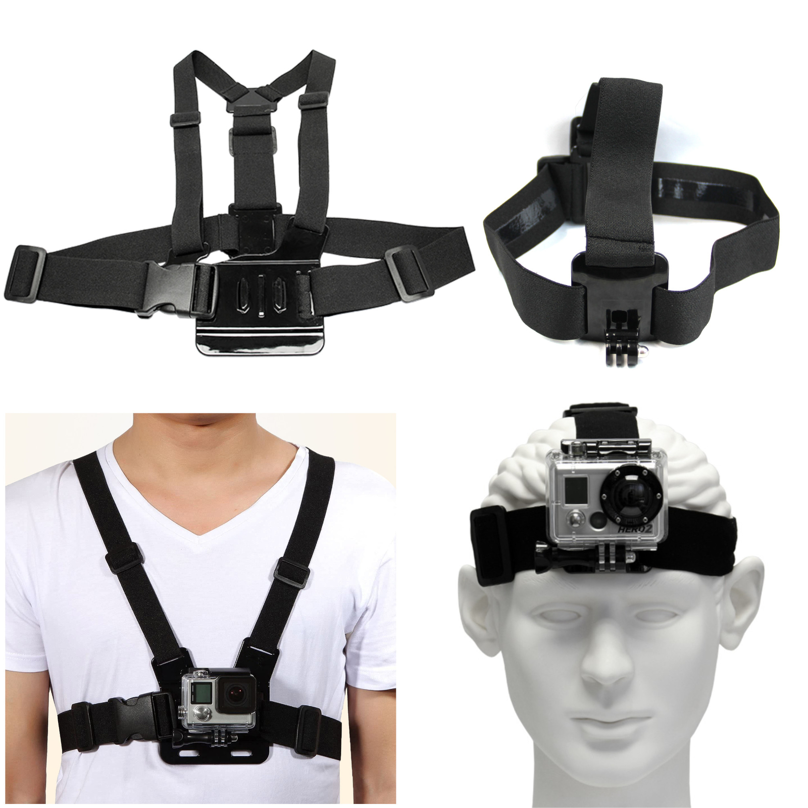 Head Strap Headband+Chest Strap Mount for GoPro Hero 11/10/9/8/7/6/5 Fusion