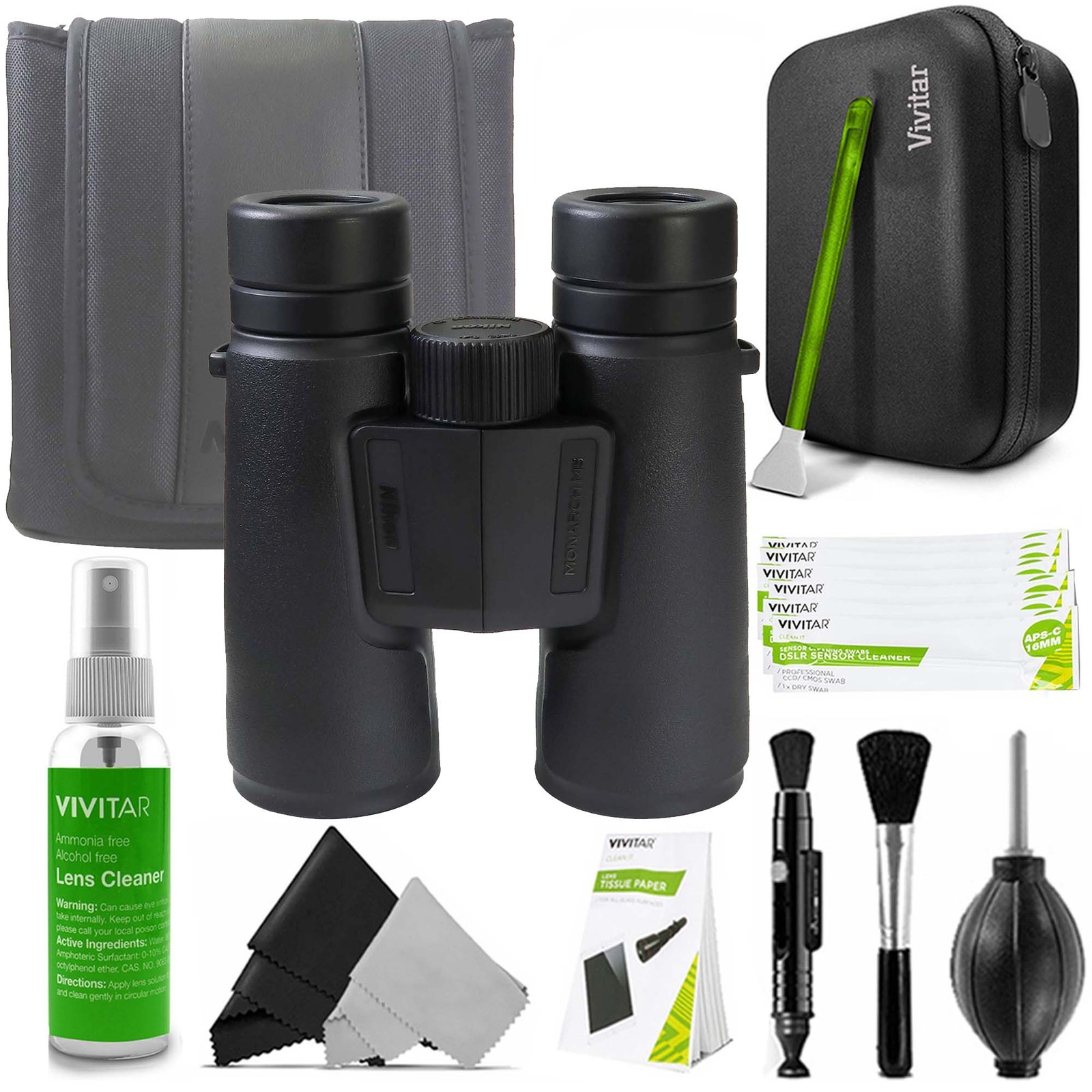 Nikon MONARCH M5 10×42 Waterproof Roof Prism Binoculars (Black) and Cleaning Kit