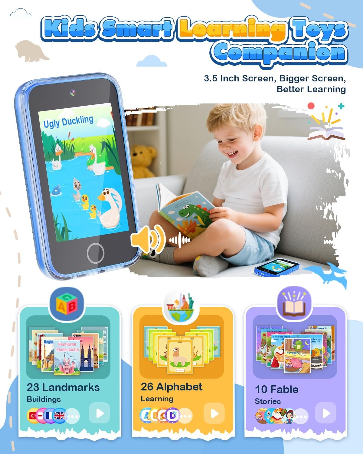 Kids Smart , 3.5″ Touchscreen Dinosaur Toys for Boys 3 4 5 6 7 8 9 Years Old,…
