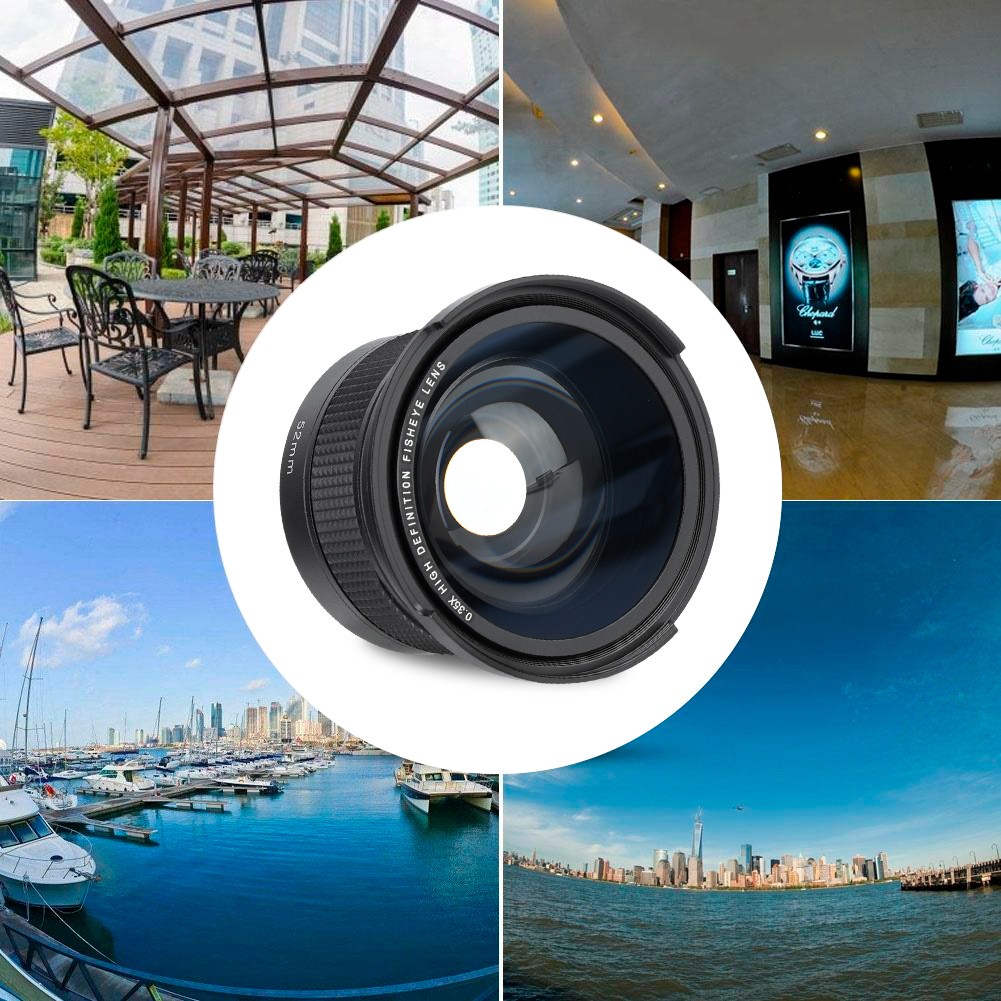 52mm 0.35X Universal Wide Angle Fisheye Lens With Lens Caps Storage Pouch Fo DSO