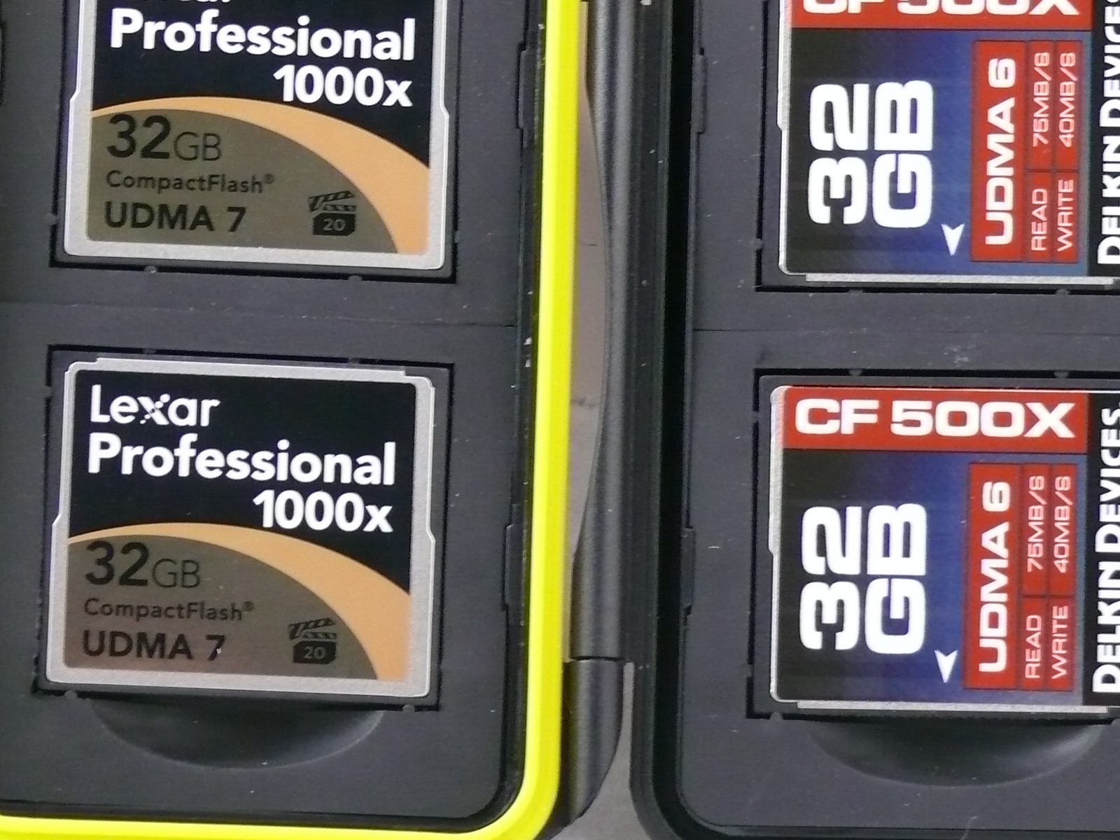 Lot of 2 Lexar 32GB Compact Flash UDMA7, 1000x, 160MB/s 2 Delkin 32 gb NICE CASE
