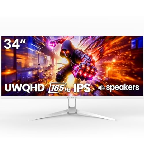 CRUA 34” White Gaming Monitor, 165HZ/144HZ, 3440x1440P