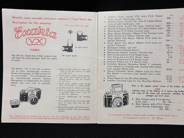 Vintage 1952 Camera Guide EL GLOBO in Curacao N.A. -Leica Zeiss Rollei Exacta