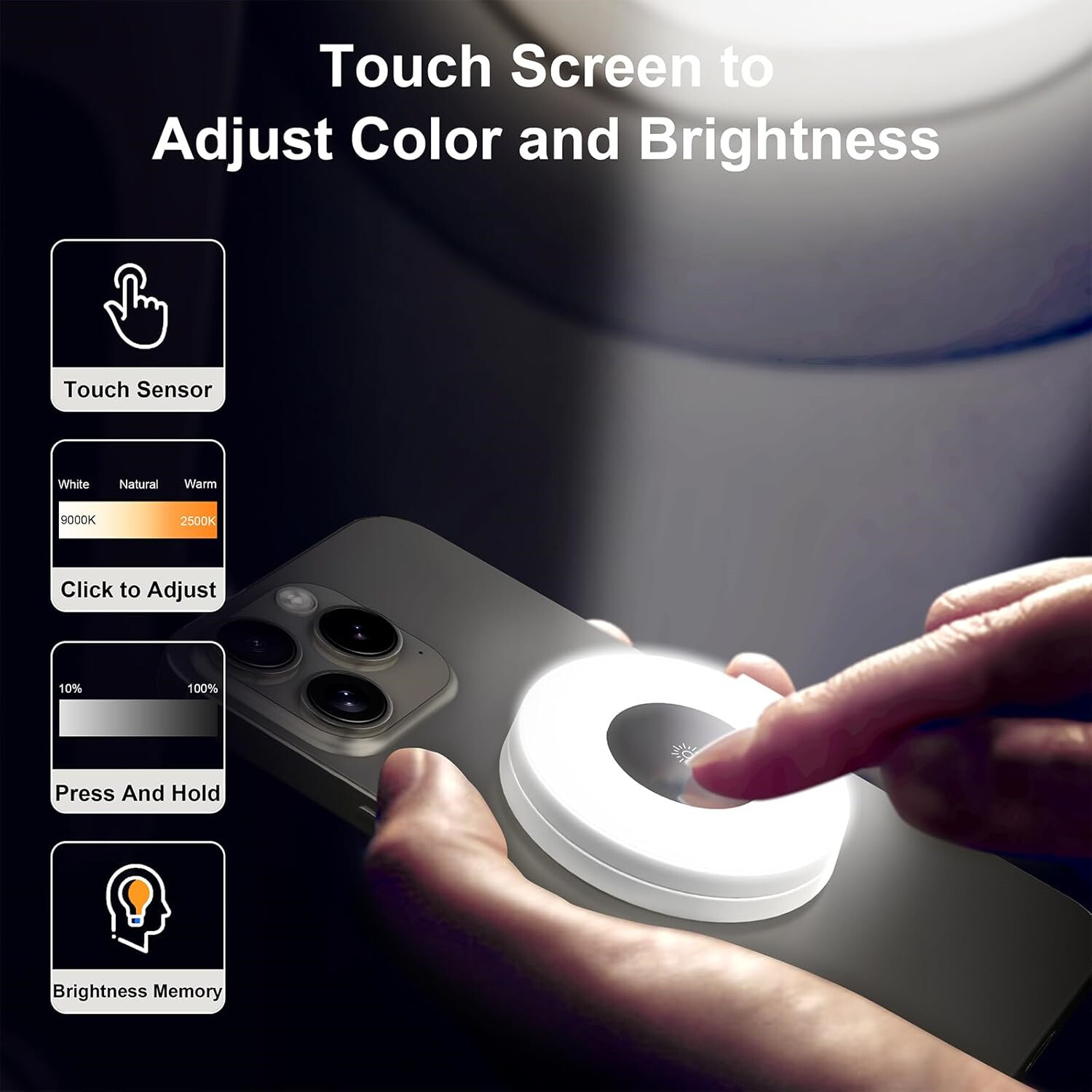 USB-C Rechargeable Magnetic Selfie Fill Light 3 Tone Dimmable For iPhone Series