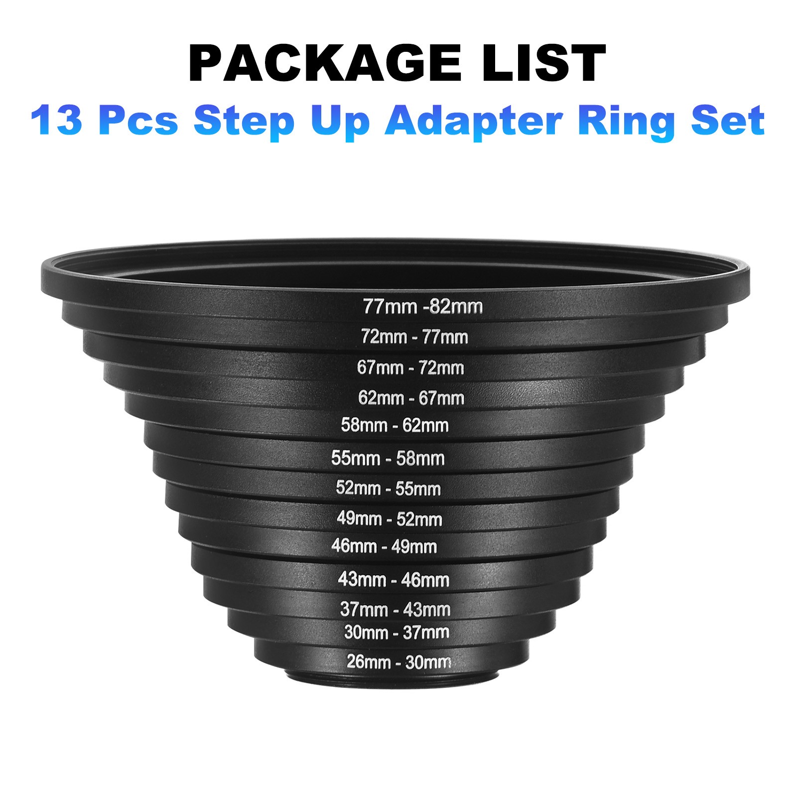 13 x Metal Step Up Ring Camera Lens Filter Adapter Aluminum Black