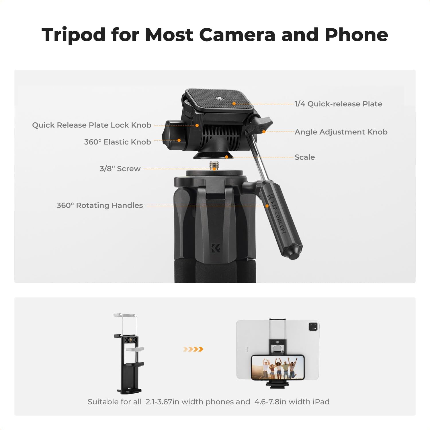 K&F Concept Camera Tripod 75″ Lightweight Travel DSLR Tripods for Camera Phone
