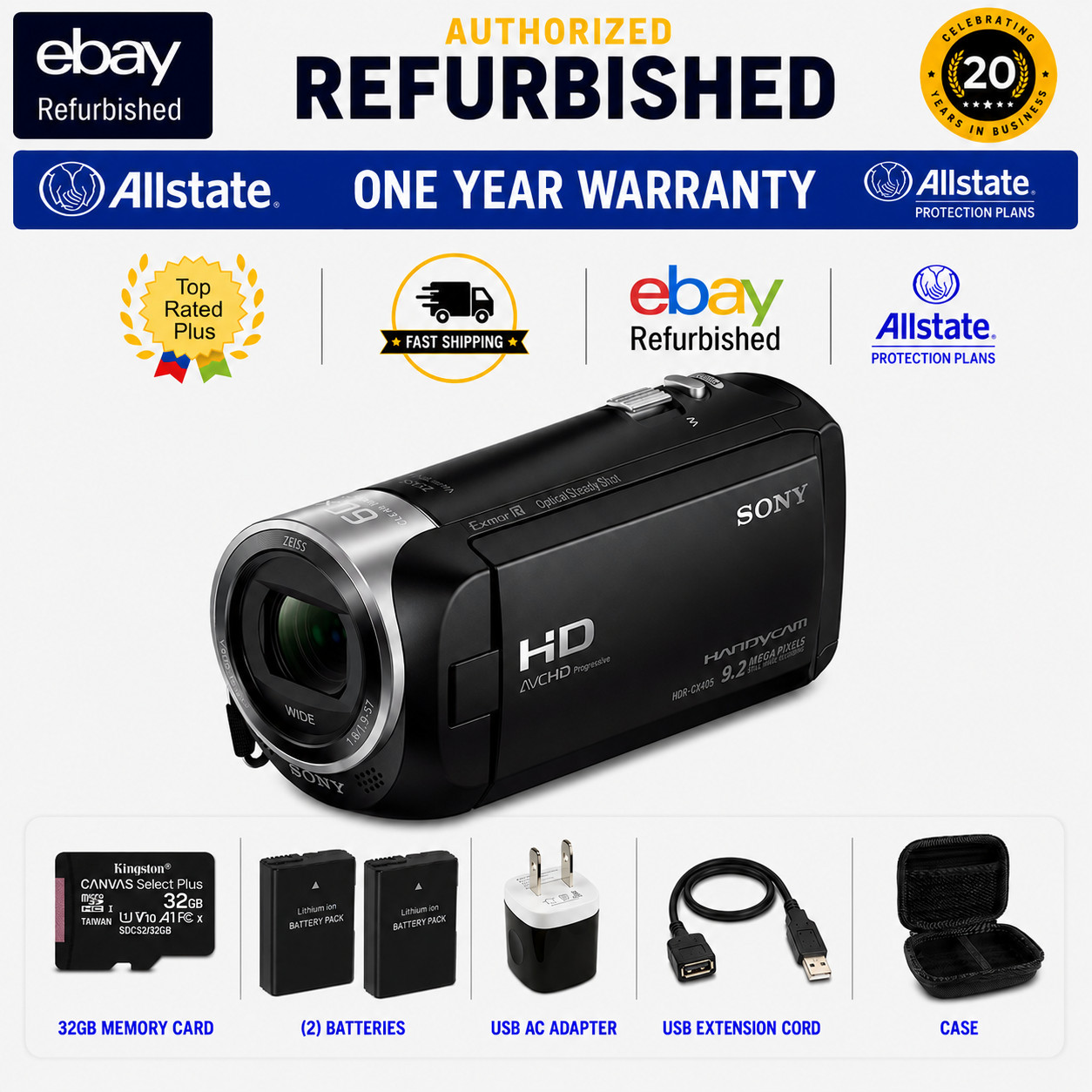 Sony Handycam HDR-CX405 HD Video Camera 32GB Camcorder🛡️eBay Refurbished [EX]