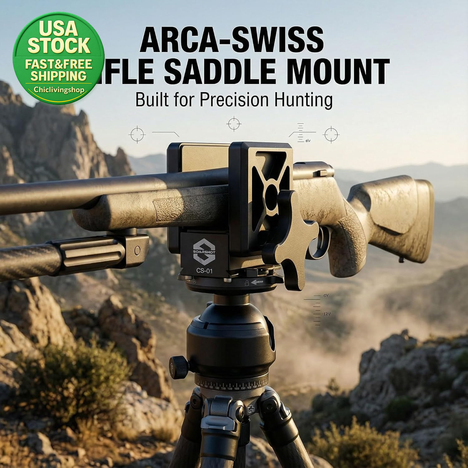 CS-01 Arca-Swiss Rifle Saddle Mount CNC Aluminum Tripod Clamp for Precision