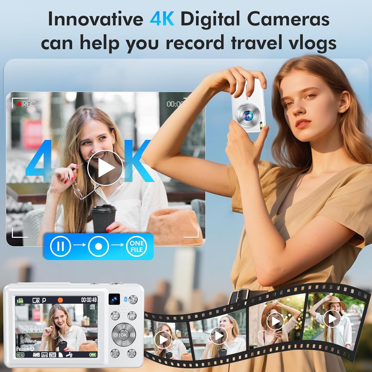 4K Digital Camera, 64MP Autofocus Vlogging Camera with Dual Lens, 16X Digital