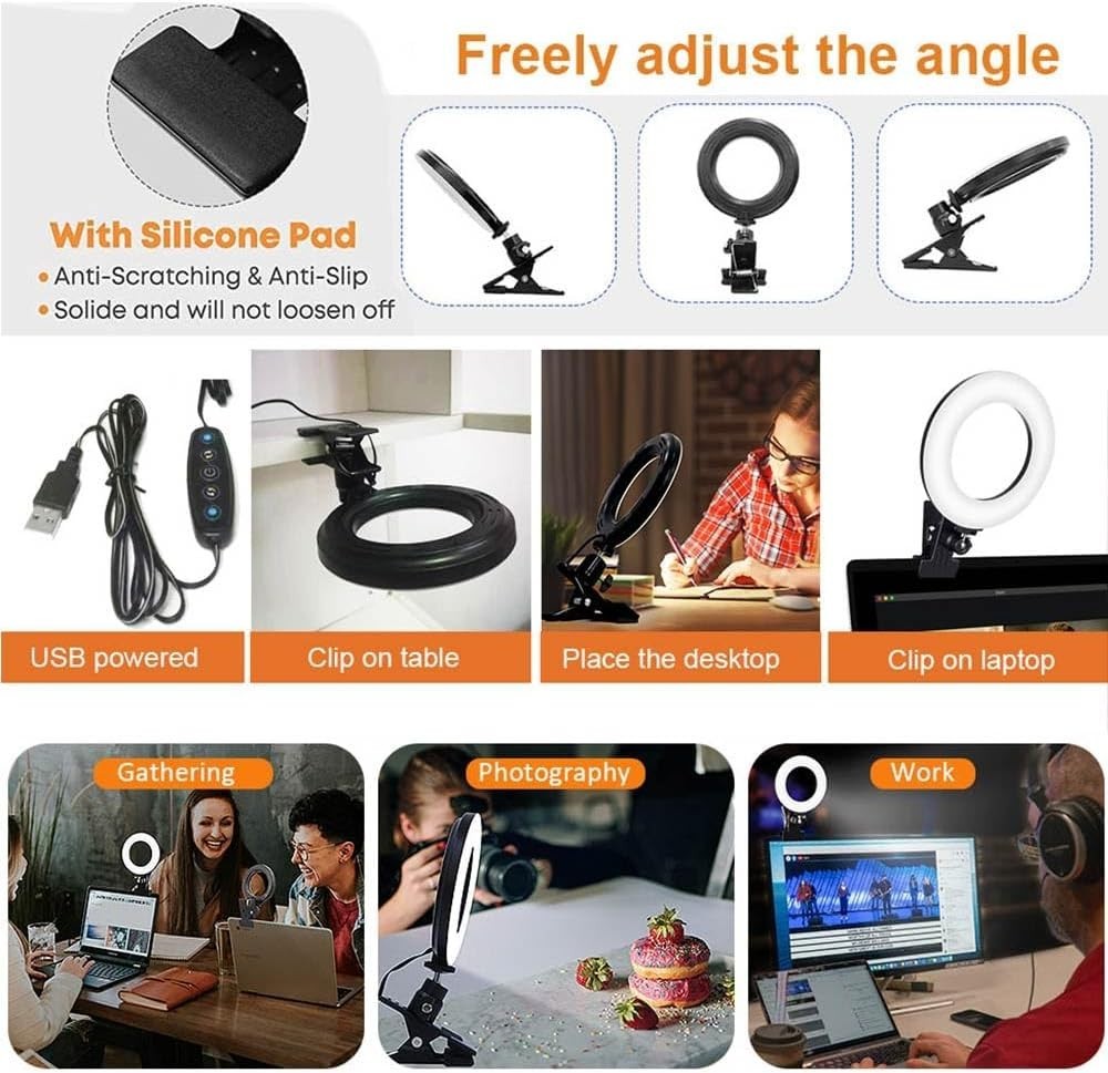 Ring Light 5 Inch USB Portable, 3200K-6500K Dimmable LED Clip on for Laptop C…