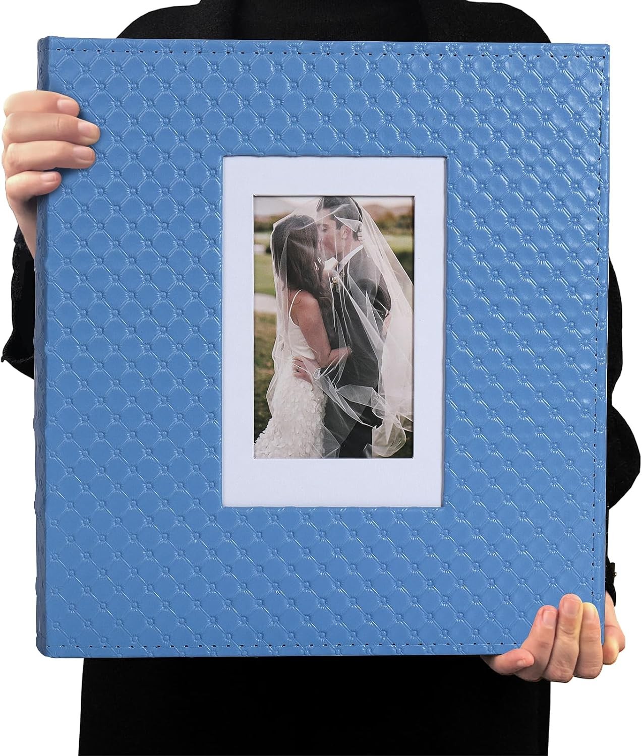 Photo Album 4×6 600 Photos Black Inner Page Button Grain Leather Large Capacity