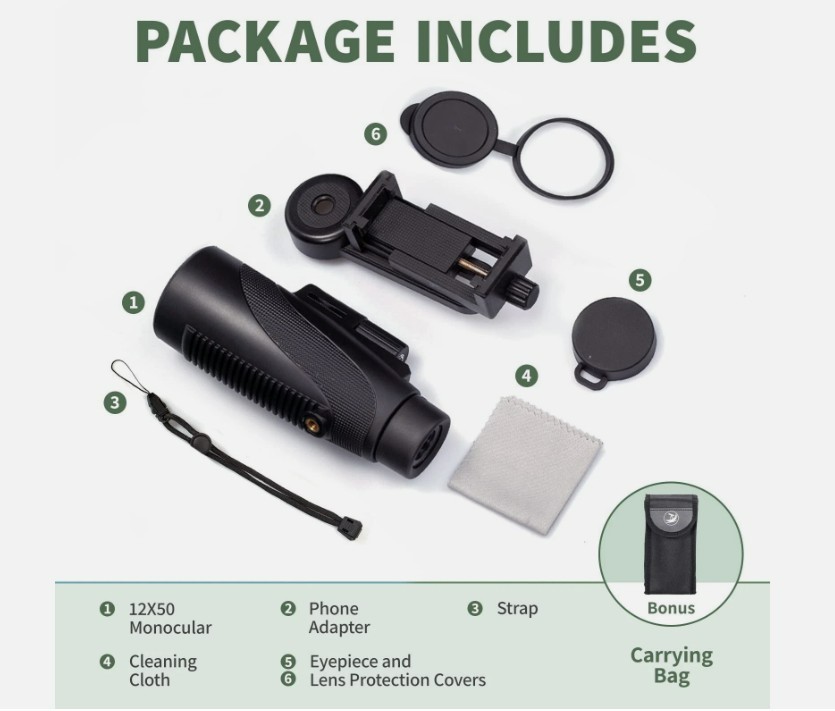 Gosky 12×55 High Definition Monocular w/ Smartphone Holder – FMC Lens/Waterproof
