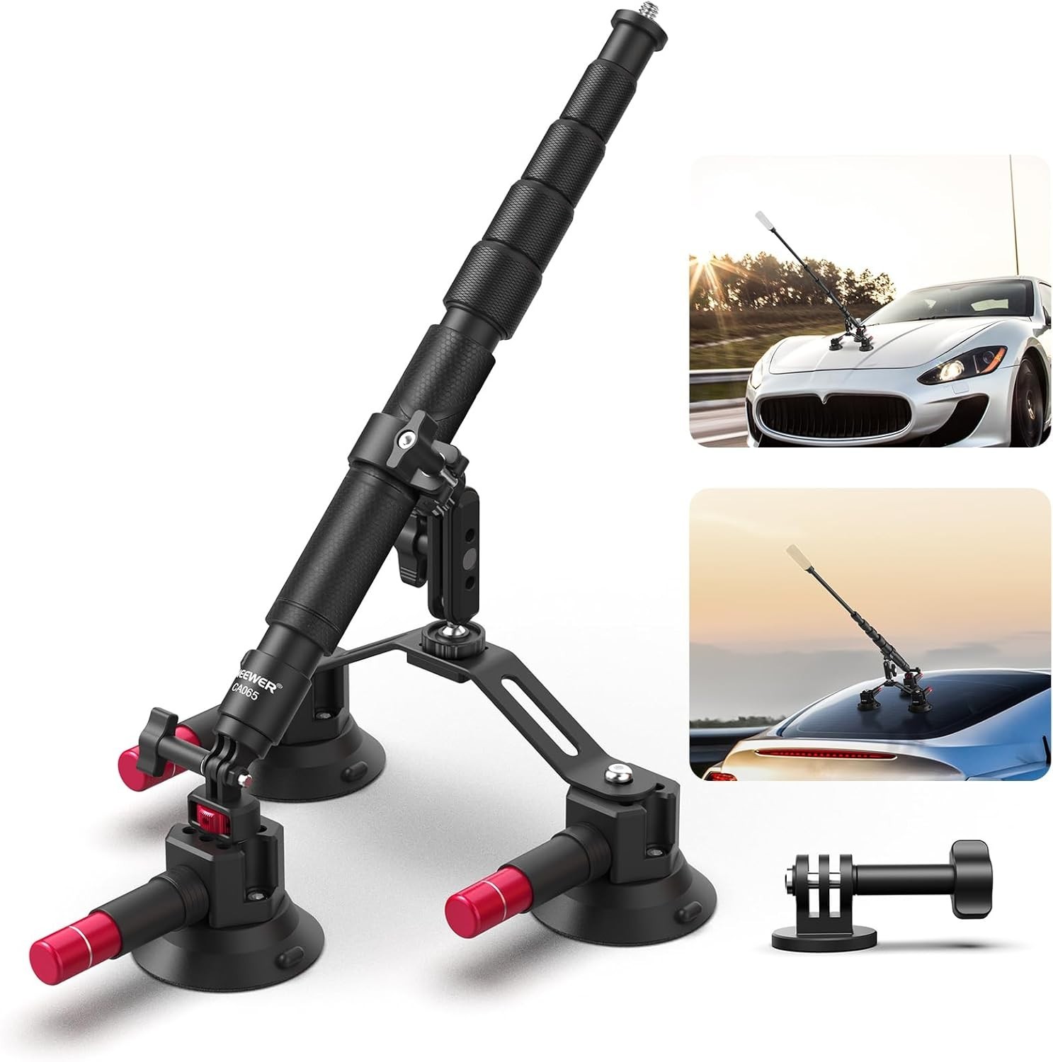 Triple Suction Cup Car Mount Compatible with Insta360 X5 X4 Gopro DJI OSMO 360 C