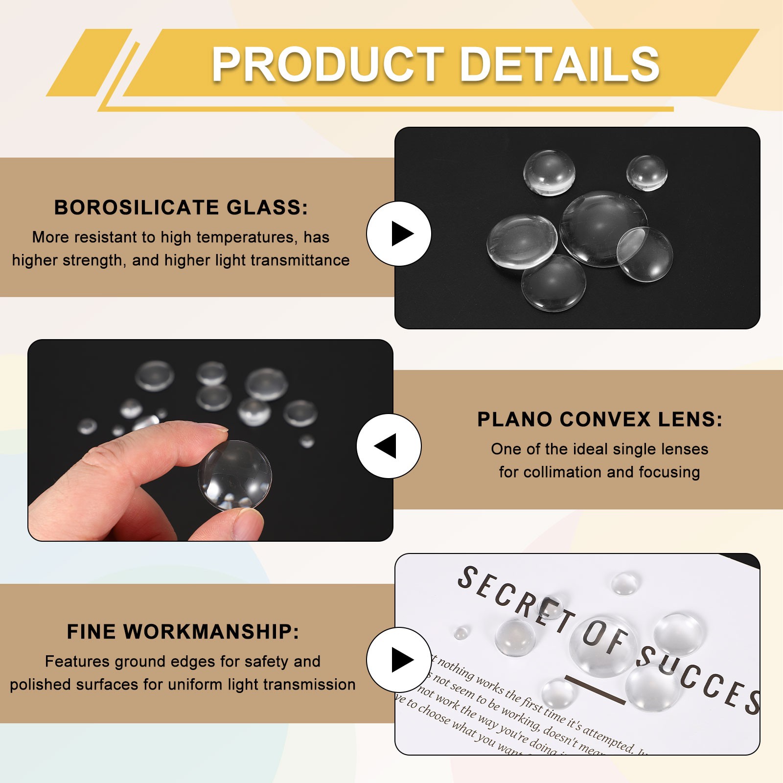 12 Pack Convex Lens, 10mm OD 10mm Focal Length Optical Lenses