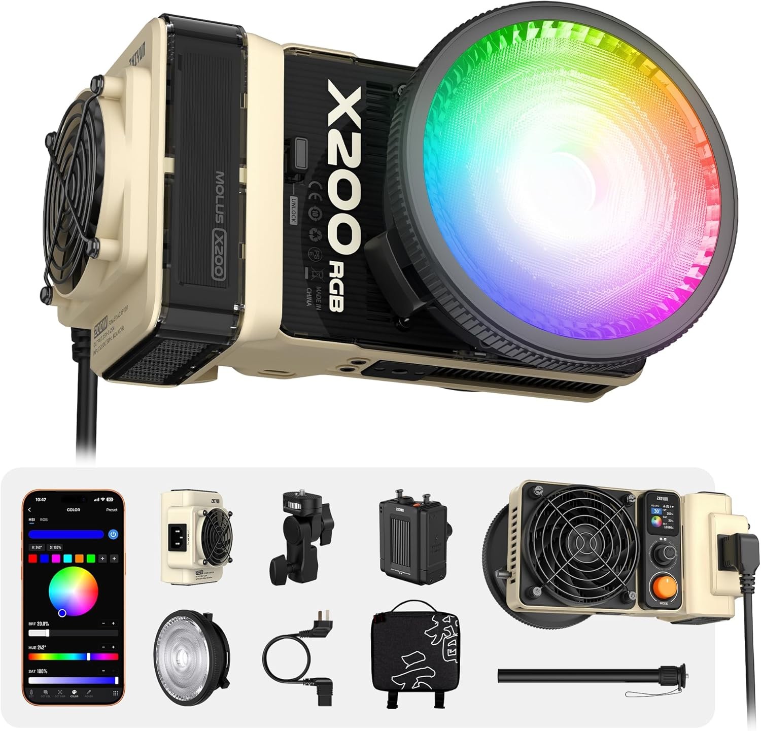 Zhiyun Molus X200 RGB Combo 200W Handheld LED Video Light Portable 2500K-10000K