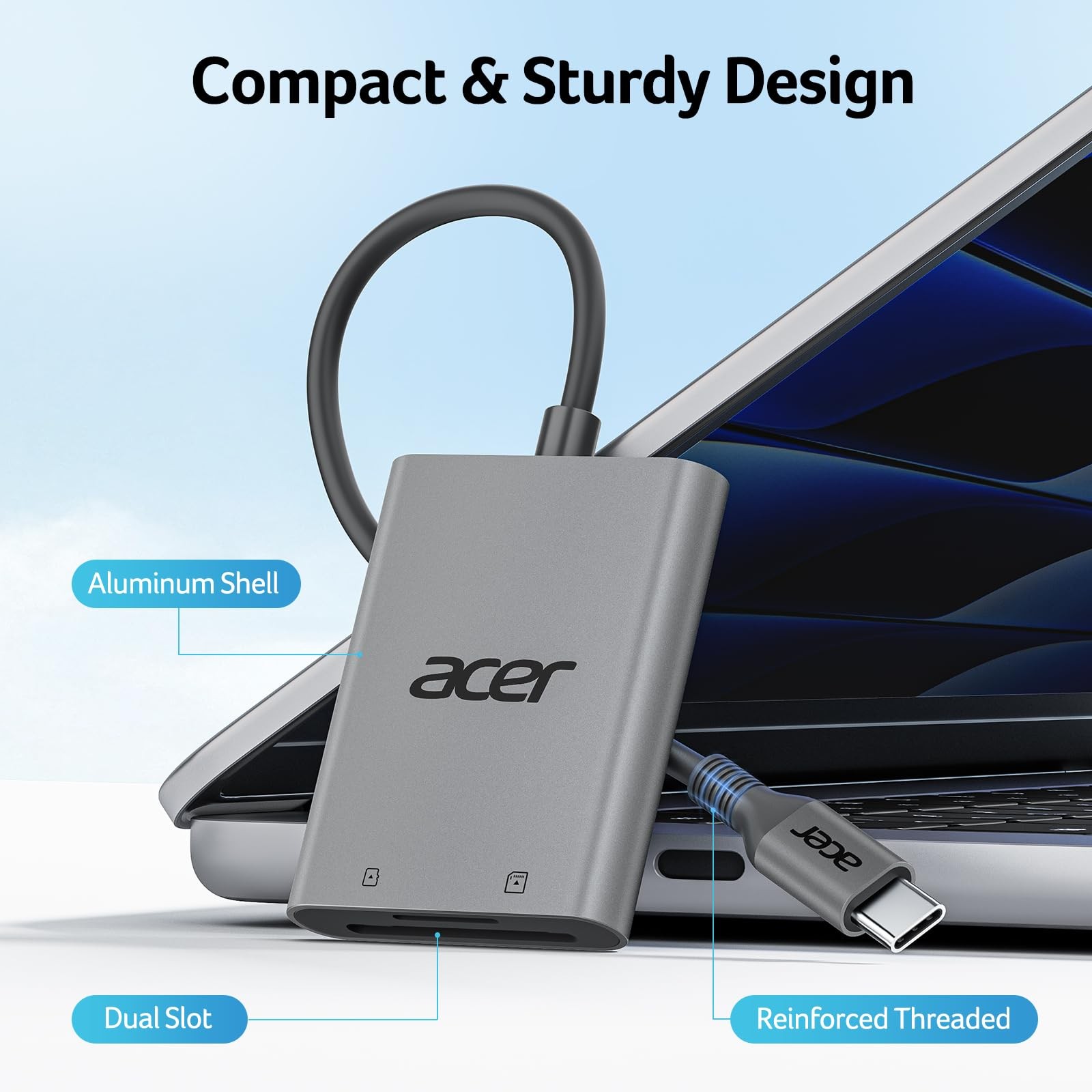 Acer SD Card Reader USB C, Dual Slots Type C to Memory Reader, Grey