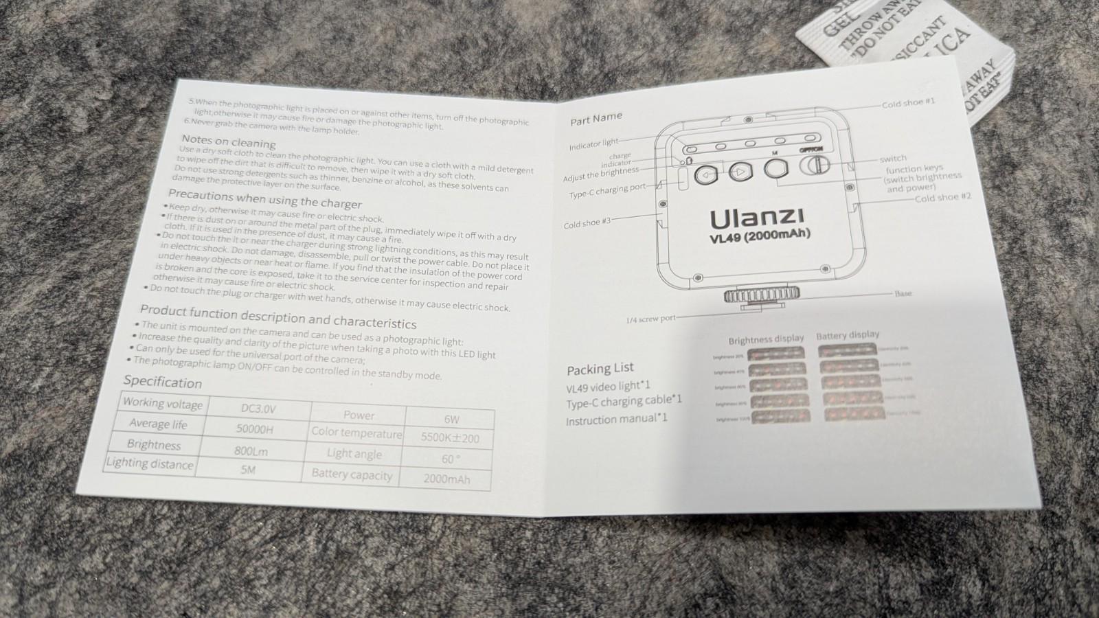 Ulanzi VL49 Mini White LED Video Light Fill Light Photography Pocket Light 🔥New