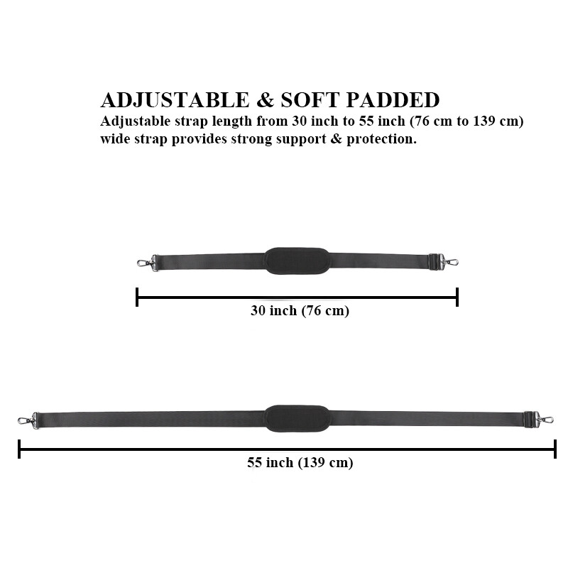 Shoulder Strap Adjustable Wide Soft Padded w Metal Hook for Laptop Travel Bag