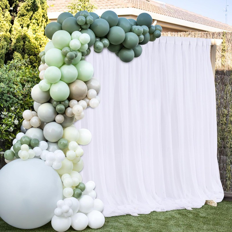 White Tulle Backdrop Curtain 5ft x7ft, Sheer Background for Wedding Baby Shower