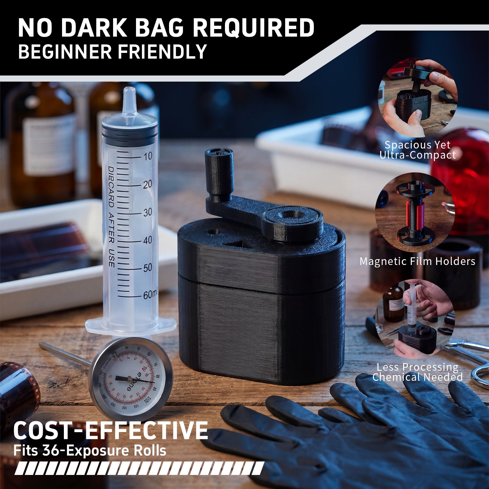 Portable 135 Film Developing Box Lumi Tank 35mm Film Processing Kit Daylight Use