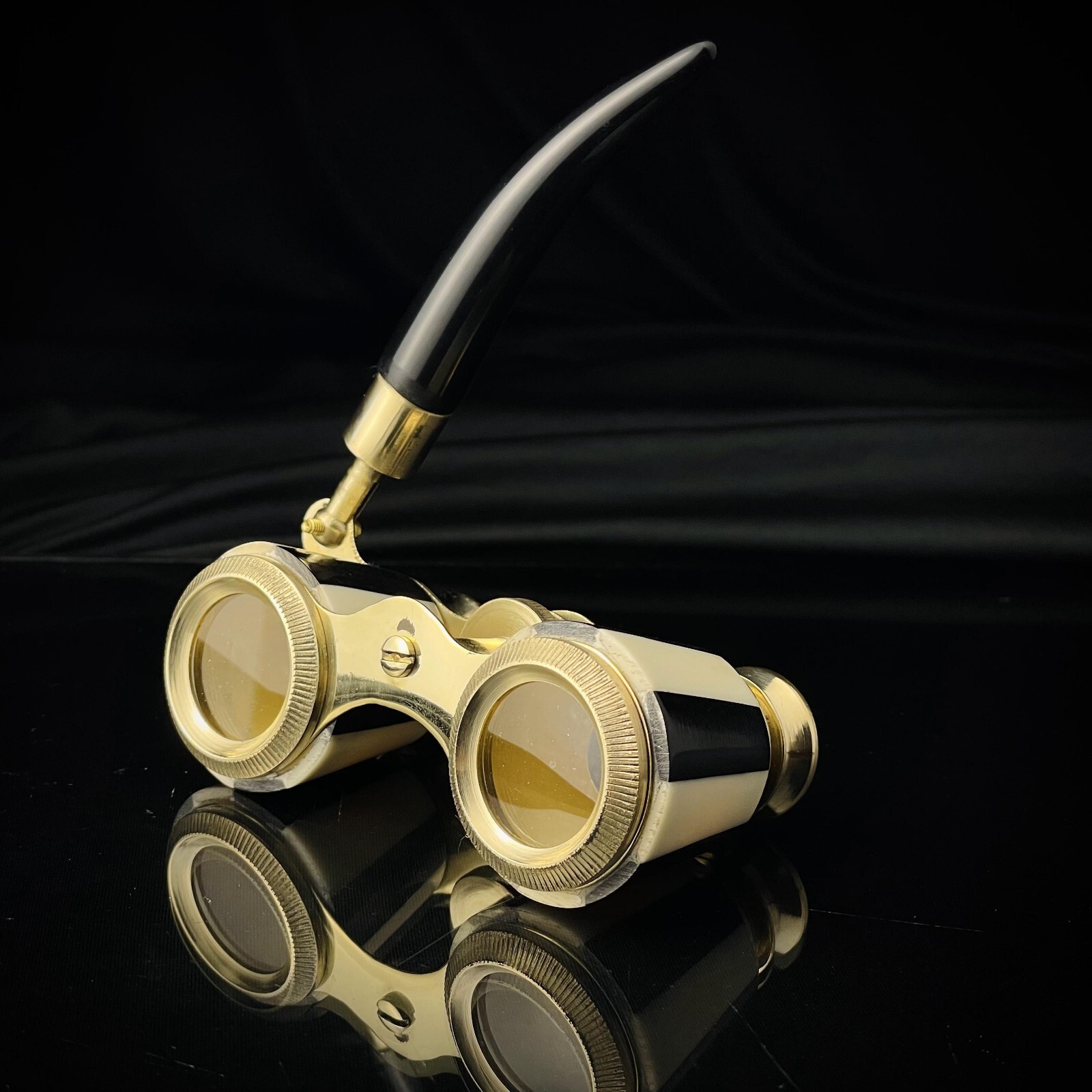 Black Mother of Pearl Opera glasses with handle Brass Binocular Christmas Gifts