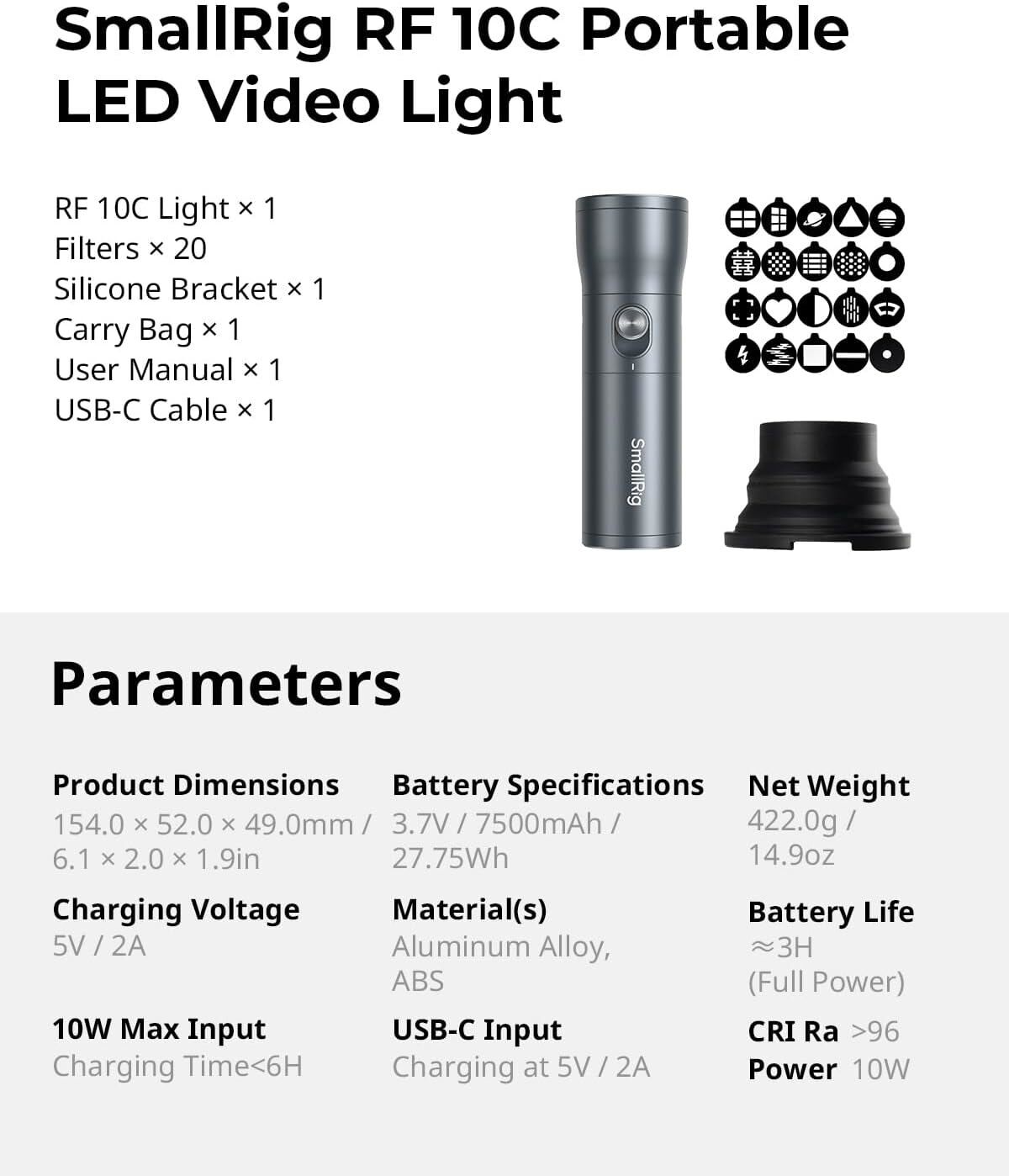 SmallRig RGB LED Photography Flashlight, 7500mAh Portable Zoom LED Video Light