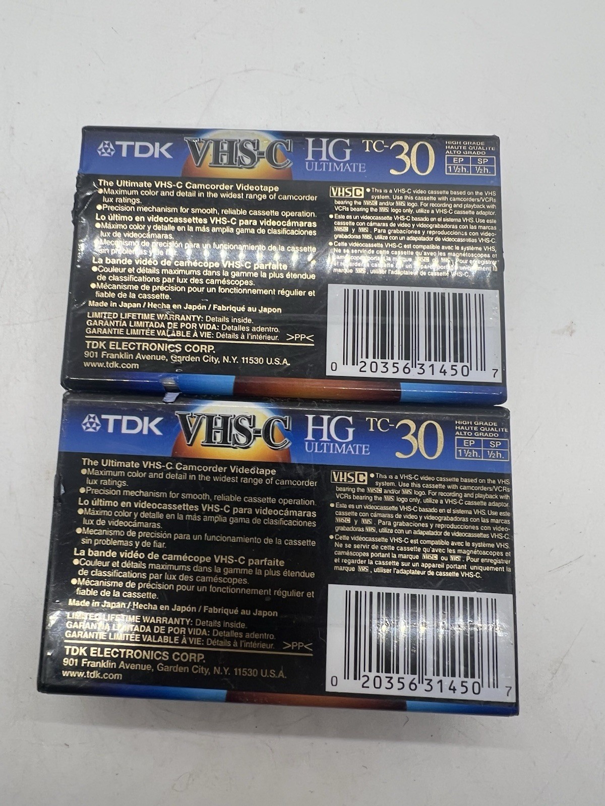 2 – TDK VHS-C HG Ultimate 30 Camcorder Tape SEALED