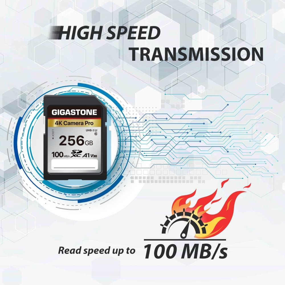 【5-Years Data Recovery】 256GB SD Card, 4K Camera Pro, A1 V30 SDXC Memory Card 4