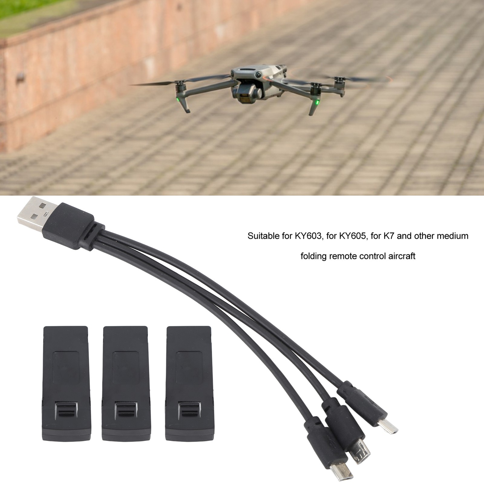 § 3PCS 3.7V 2600mAh RC Drone Lithium Battery With 3 In 1 Charging Cable Mini