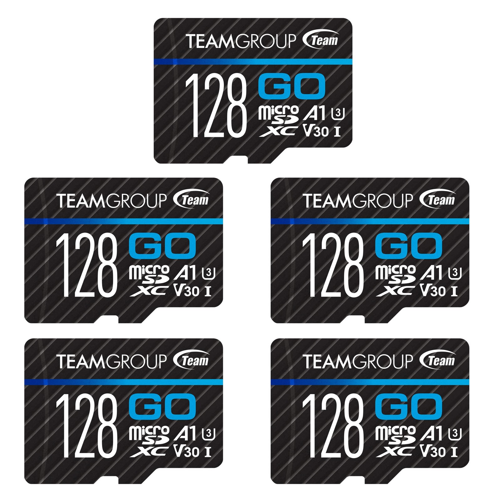 TEAMGROUP GO Card 128GB x 5 Pack MicroSDXC UHS-I U3 V30 4K 5PACK, black