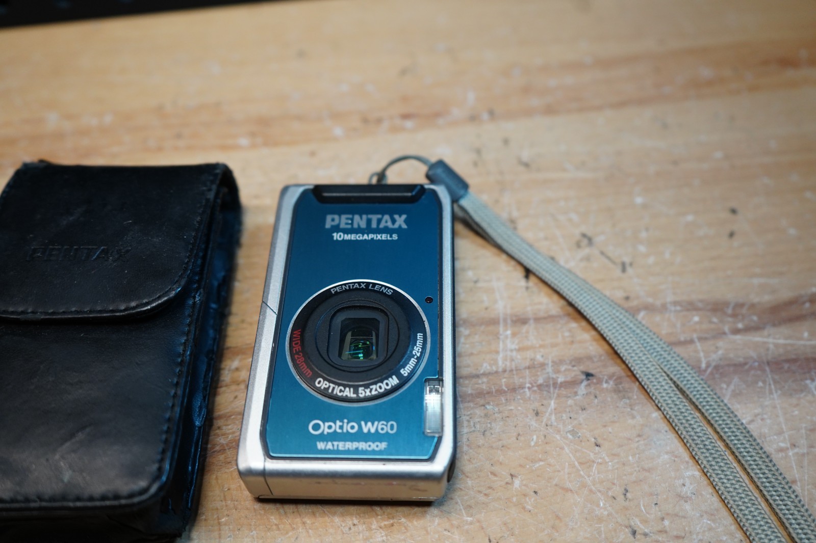 (H) Pentax Optio W60 10MP Waterproof Digital Camera Blue w/ Case No Charger