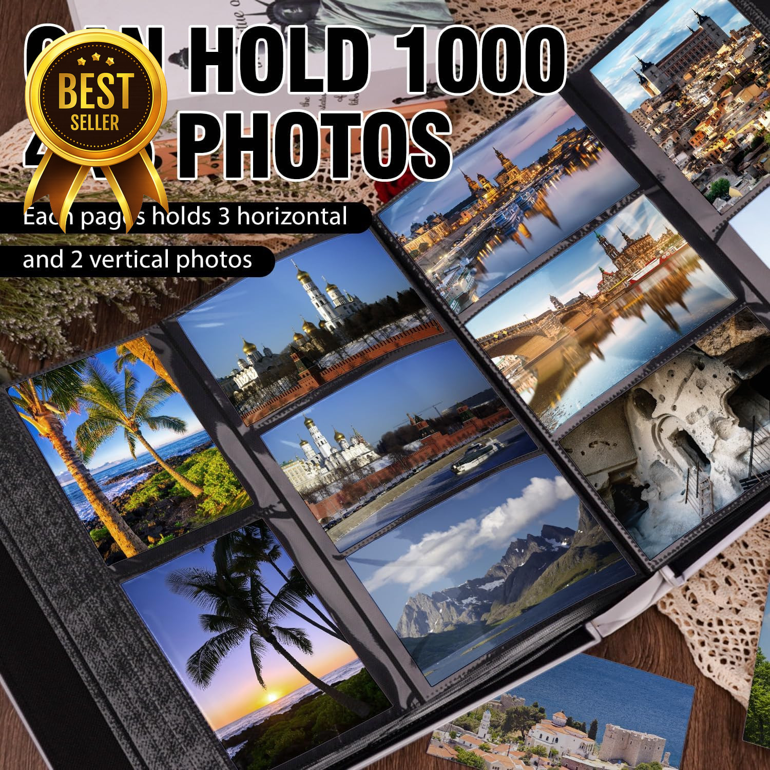 4×6 Photo Album 1000 Photos Leather Cover Large Capacity 1000 Pockets Black