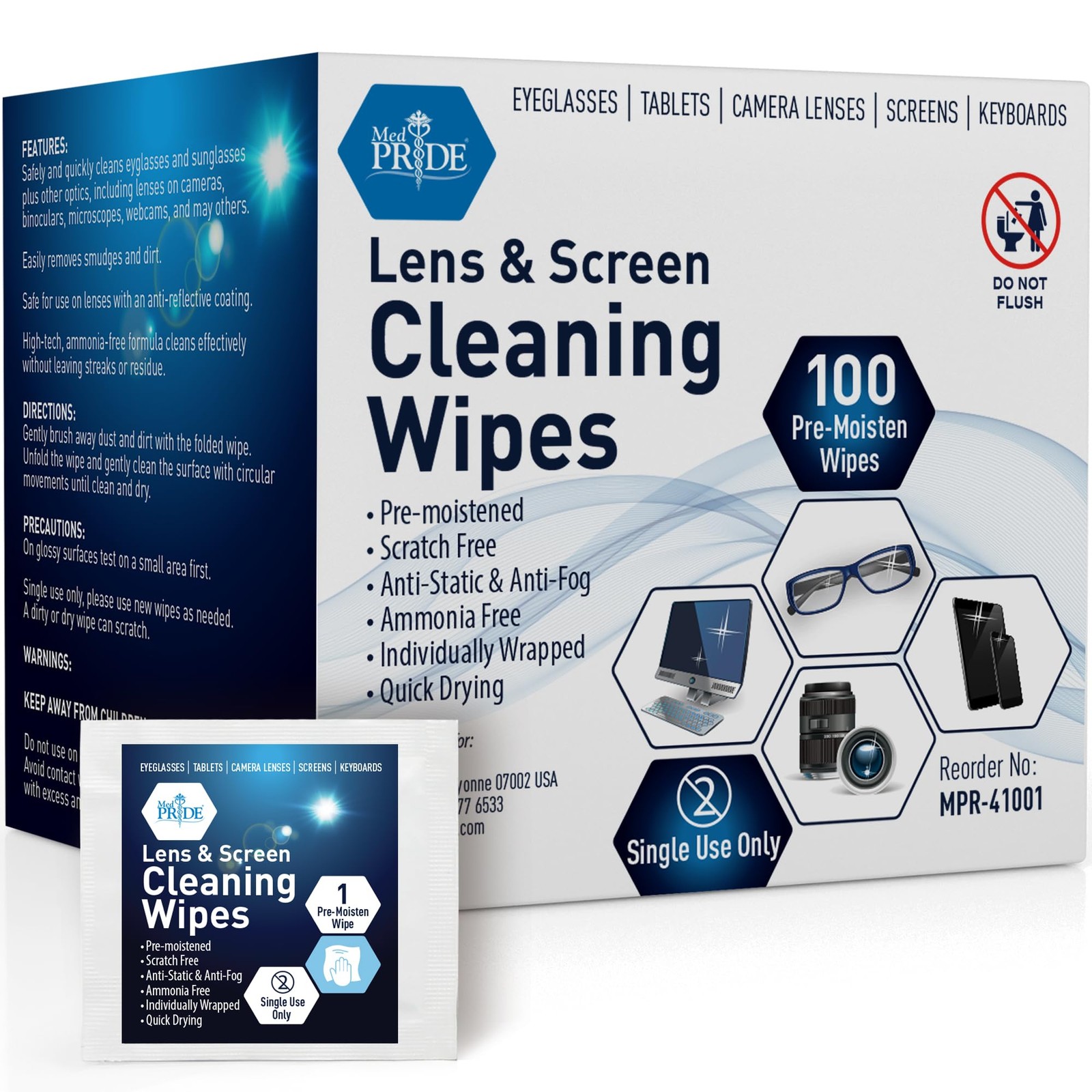 MED PRIDE Anti-Fog Lens and Screen Cleaning Wipes for 200 Count (Pack of 1)