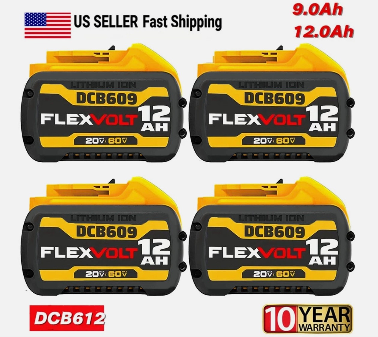 4 Pack DCB606 For DEWALT FLEXVOLT 20V/60V 12Ah MAX Li-Ion Battery DCB606-2