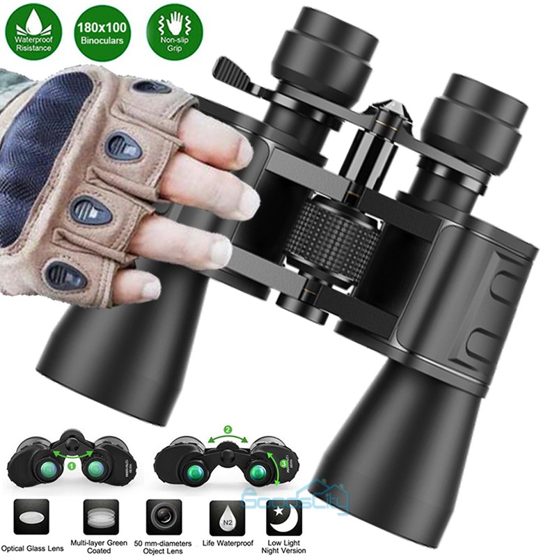 180×100 HD Military Zoom Handheld Binoculars Day/Low Night Optics Hunting & Case