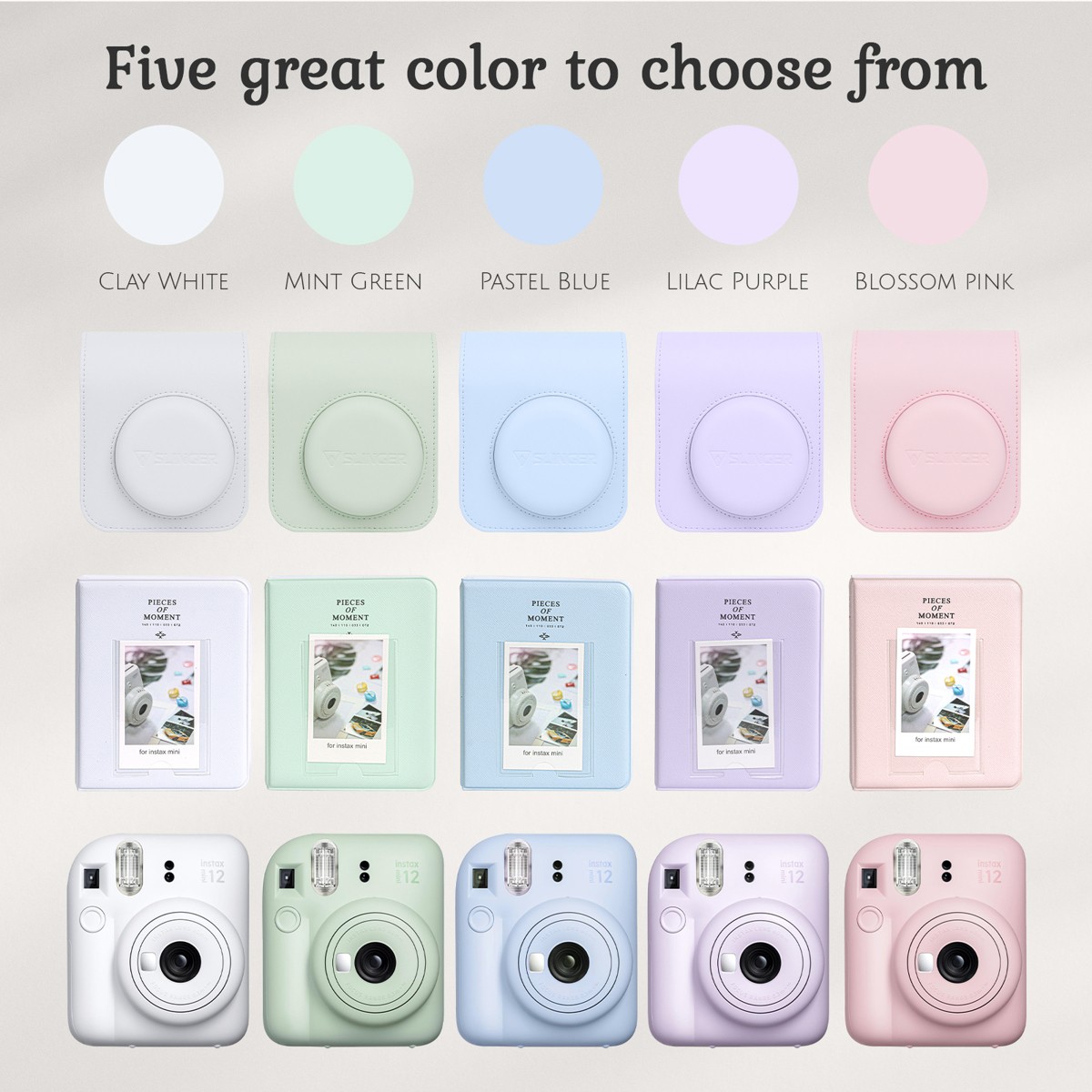 Slinger FujiFilm Instax Mini 12 Accessory Kit, Clay White #SL-FJIM12-AW