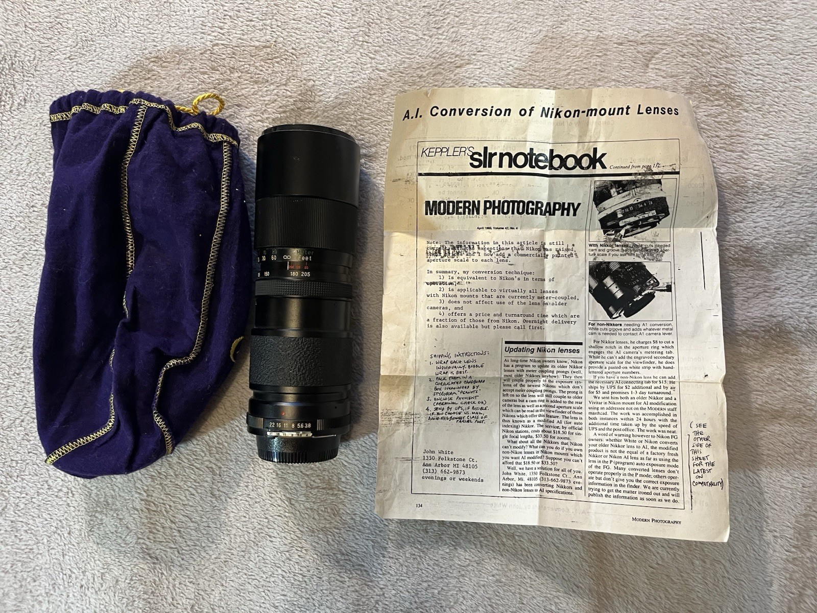 Vintage Vivitar Auto-Zoom 85mm 205mm-1:3.8 Lens No. 22331416