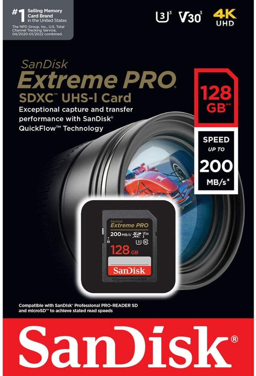 Pro 128GB SD Card UHS U3 200MB/s Read 140MB/s Write C10