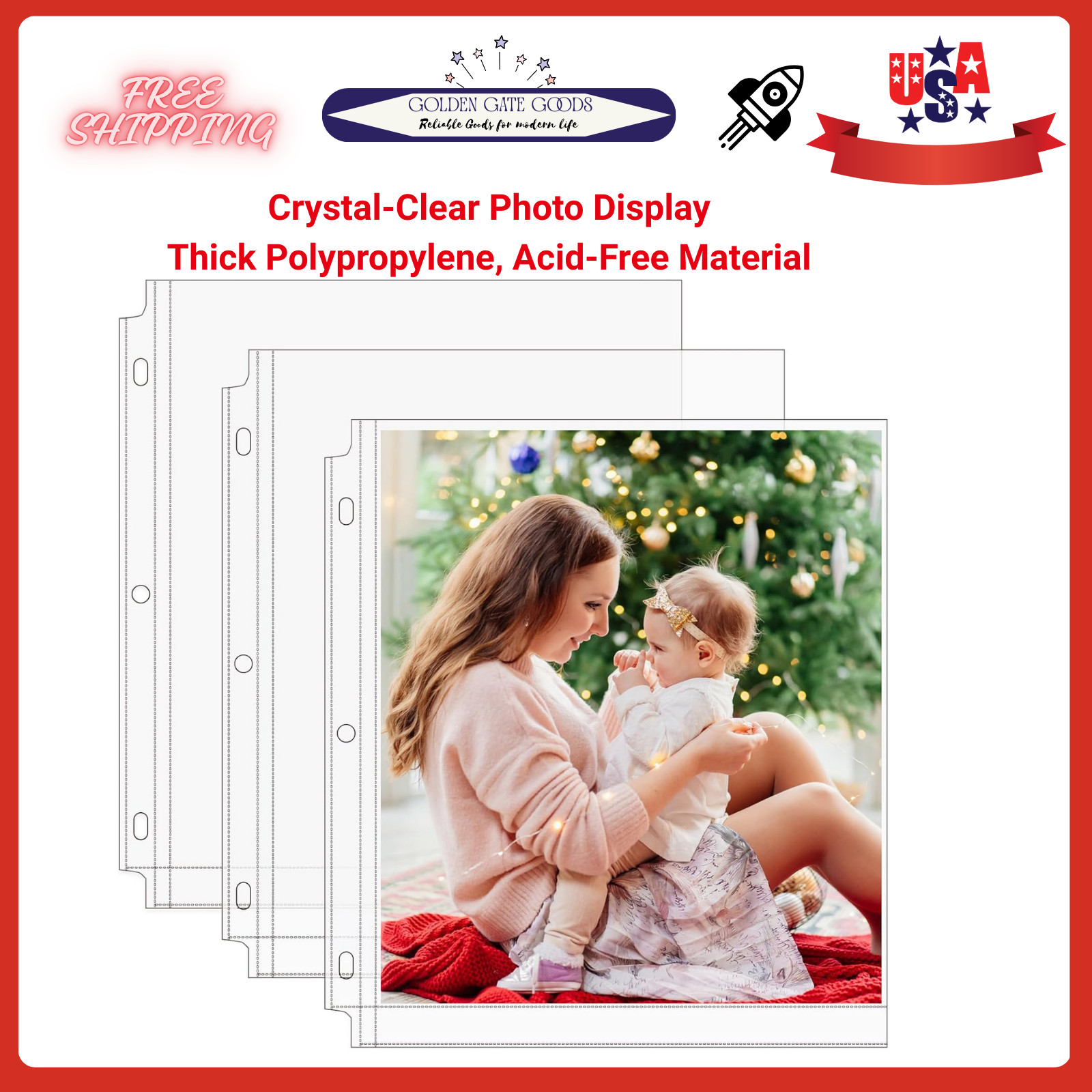 30 Pack 8×10 Photo Sleeves for 3 Ring Binder Clear Acid Free Pages Set HD