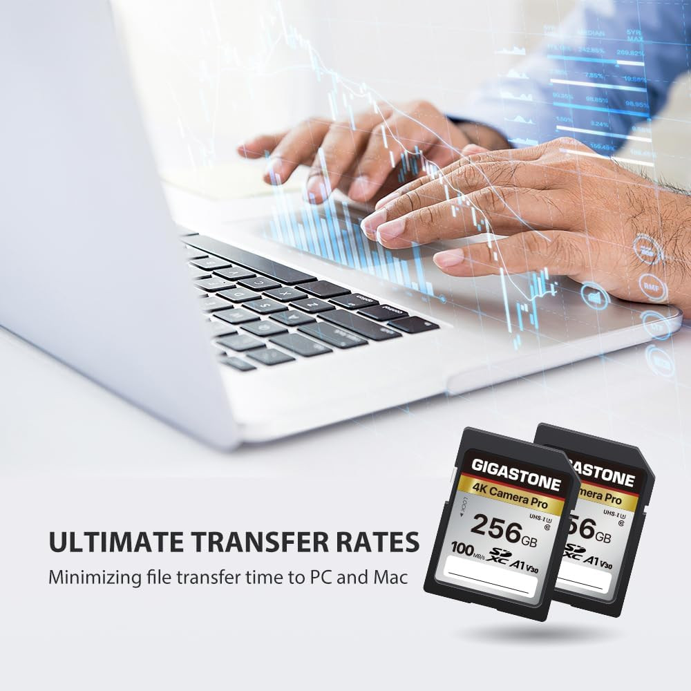 【5-Years Data Recovery】 256GB SD Card, 4K Camera Pro, A1 V30 SDXC Memory Card 4