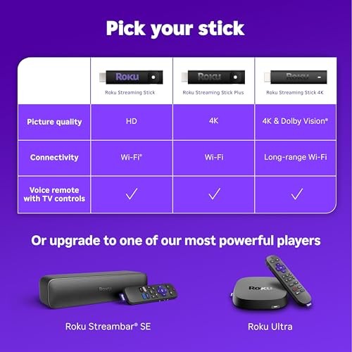 Roku Streaming Stick 4K HDR Dolby Vision TV Streaming Device Voice Remote