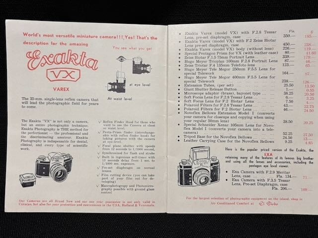 Vintage 1952 Camera Guide EL GLOBO in Curacao N.A. -Leica Zeiss Rollei Exacta
