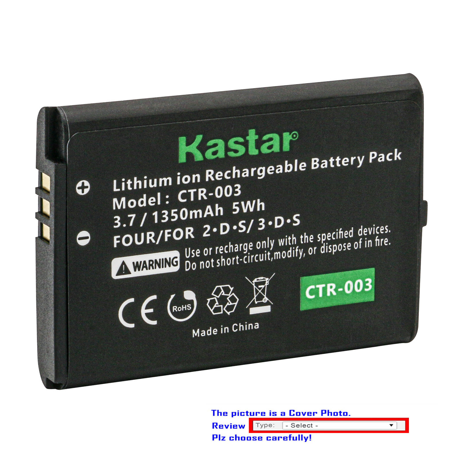 Kastar Replacement Battery for Nintendo 3DS CTR-003 CTR003 Rechargeable Battery