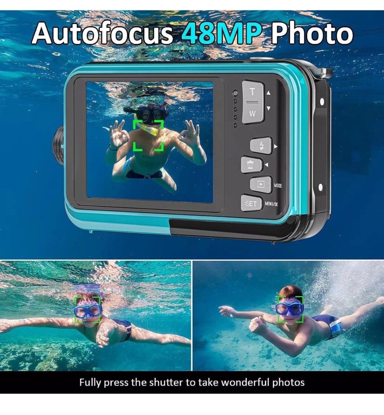 4K Underwater Camera 11FT Waterproof with 32GB Card 48MP Autofocus Dual-Screen..
