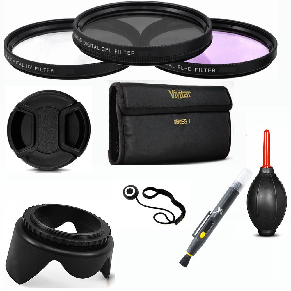 58mm ESSENTIAL FILTER KIT +HOOD + CAP FOR CANON EOS REBEL T3 T3I T4 T4I T5 T5I