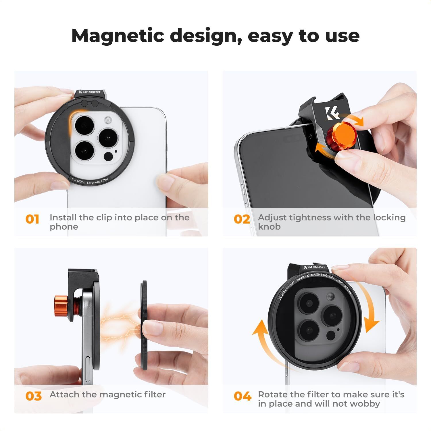 K&F Concept Clip On VND / CPL Phone Lens Filter Kit for iPhone 15 Pro Max 14 13